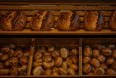 Amplia selección de pan artesanal recién horneado en una panadería de Berlín.